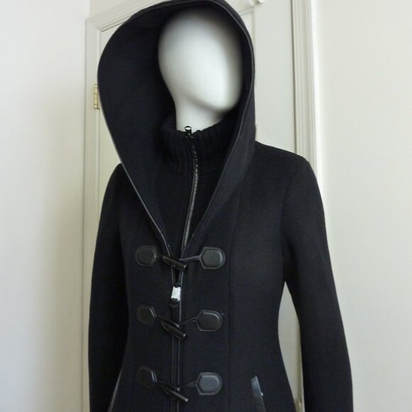 Mackage Rosalie-O Leather Trim Wool Blend Coat with Toggle and Zip Off Hood - Picture 7 of 10
